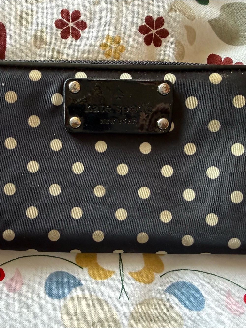 kate spade Black Wallet with White Polka Dots
